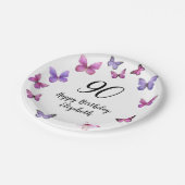 Elegant 90th Birthday Butterflies Custom Name ペーパープレート (アングル)
