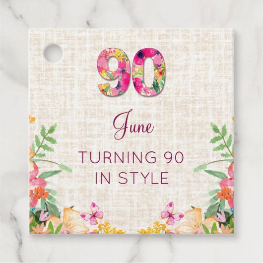 Elegant 90th Birthday for Her - Floral Style フェイバータグ (正面)