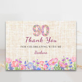 Elegant 90th Birthday for Her - Pink Flowers サンキューカード