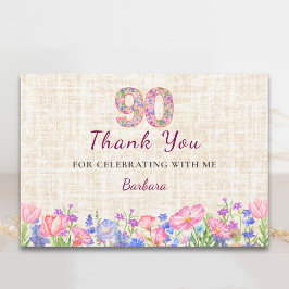 Elegant 90th Birthday for Her - Pink Flowers サンキューカード