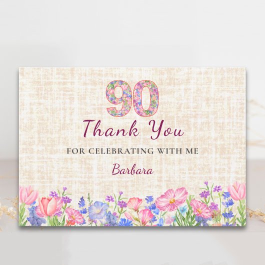 Elegant 90th Birthday for Her - Pink Flowers サンキューカード