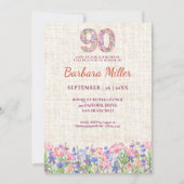 Elegant 90th Birthday for Her - Pink Flowers 招待状 (正面)
