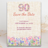 Elegant 90th Birthday for Her - Pink Flowers 案内ポストカード