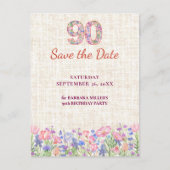 Elegant 90th Birthday for Her - Pink Flowers 案内ポストカード (正面)