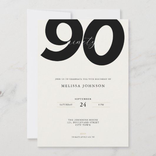 Elegant 90th Birthday Invitation - Minimal Style 招待状 (正面)
