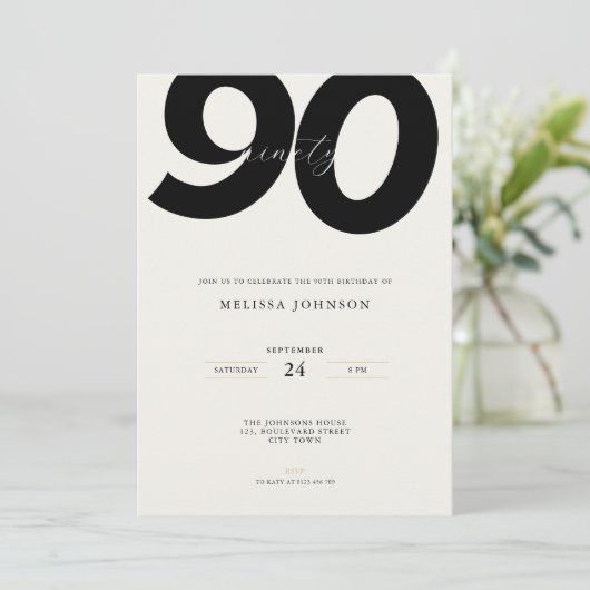 Elegant 90th Birthday Invitation - Minimal Style 招待状 (スタンド正面)