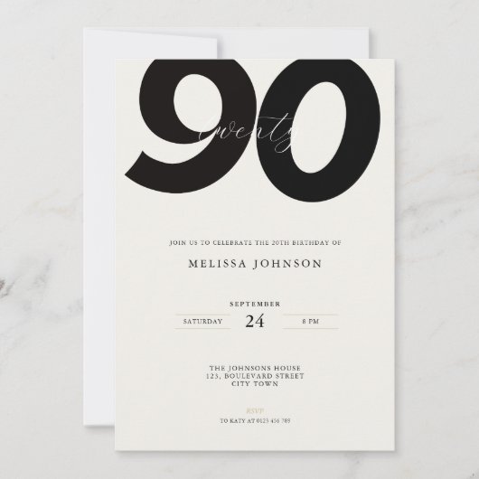 Elegant 90th Birthday Invitation - Minimal Style 招待状 (正面)