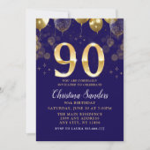 Elegant 90th Birthday Invitation with Gold Glitter 招待状 (正面)
