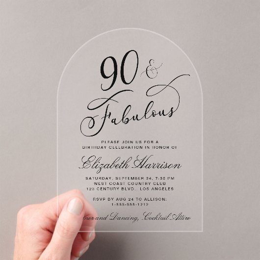 Elegant 90th Birthday Party アクリル招待状 (インサイチュ (ポータブル))