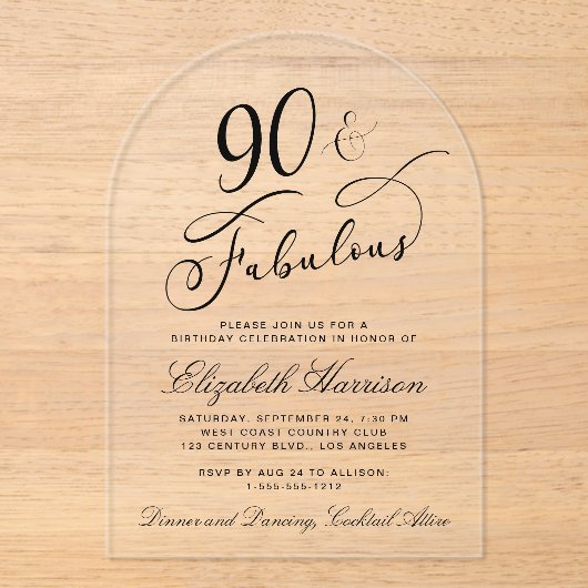 Elegant 90th Birthday Party アクリル招待状 (正面)