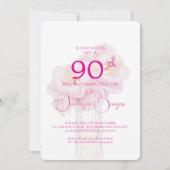 Elegant 90th Birthday Pink Floral Watercolor 招待状 (裏面)