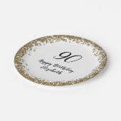 Elegant 90th Birthday Plates With Gold Sequins ペーパープレート (アングル)