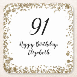 Elegant 91st Birthday Coasters With Gold Sequins スクエアペーパーコースター