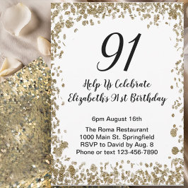 Elegant 91st Birthday Invitation Black and Gold  招待状