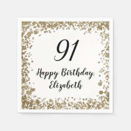 Elegant 91st Birthday Napkins With Gold Sequins スタンダードカクテルナプキン