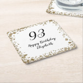 Elegant 93rd Birthday  With Gold Sequins スクエアペーパーコースター (アングル)