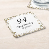 Elegant 94th Birthday Coasters With Gold Sequins スクエアペーパーコースター (アングル)