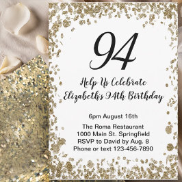 Elegant 94th Birthday Invitation Black and Gold  招待状