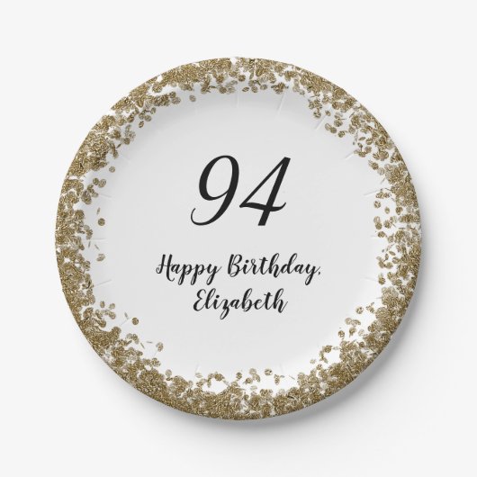 Elegant 94th Birthday Plates With Gold Sequins ペーパープレート (正面)