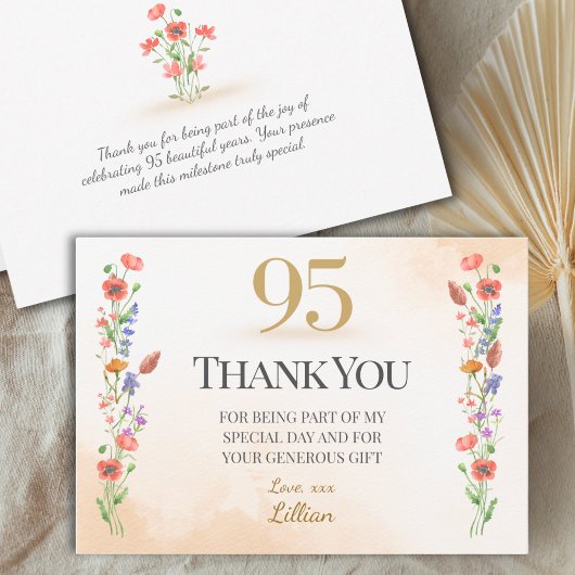 Elegant 95th Birthday - 95 Years Wildflowers サンキューカード