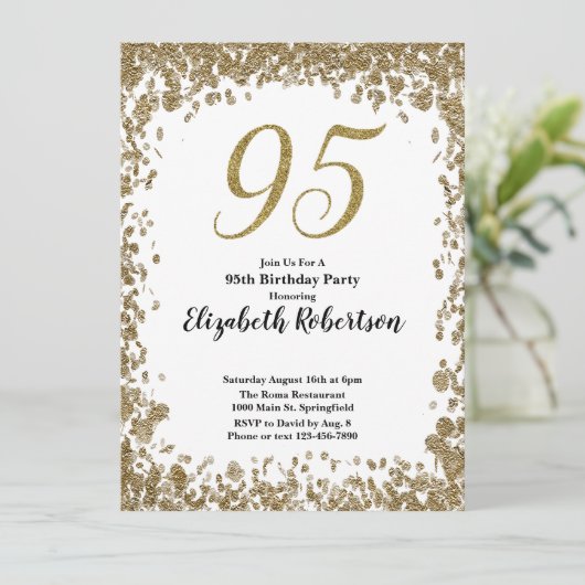 Elegant 95th Birthday Invitation For Her in Gold 招待状 (スタンド正面)