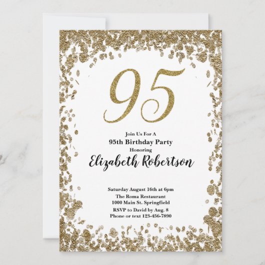 Elegant 95th Birthday Invitation For Her in Gold 招待状 (正面)