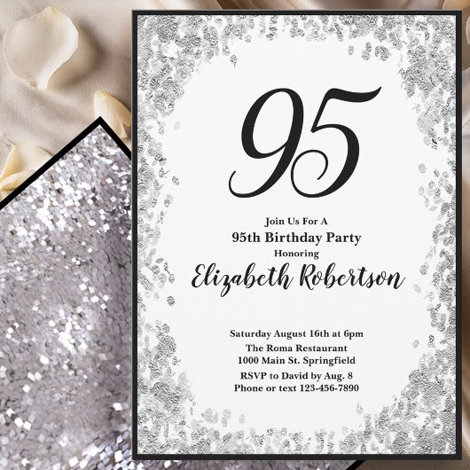 Elegant 95th Birthday Invitation For Her in Silver 招待状