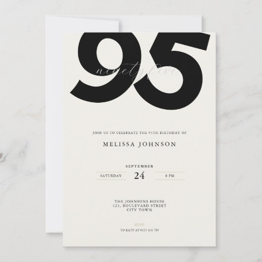 Elegant 95th Birthday Invitation - Minimal Style 招待状 (正面)
