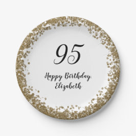 Elegant 95th Birthday Plates With Gold Sequins ペーパープレート