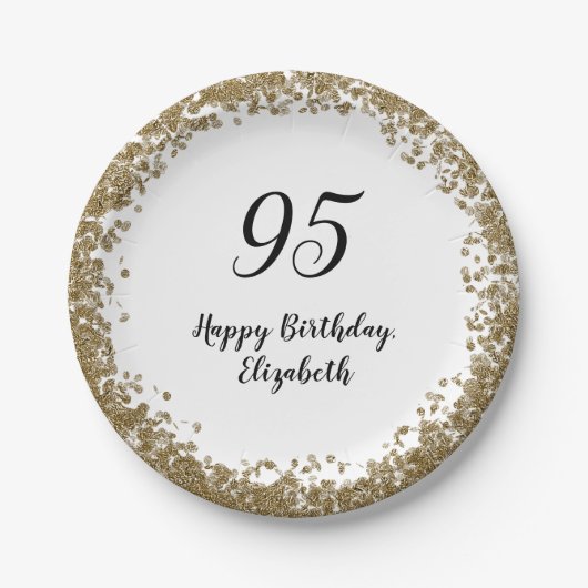 Elegant 95th Birthday Plates With Gold Sequins ペーパープレート (正面)