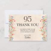 Elegant 95th Birthday Thanks - Floral Wildflower サンキューカード (正面)