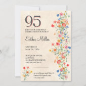 Elegant 95th Birthday - Wildflower Design 95 Years 招待状 (正面)