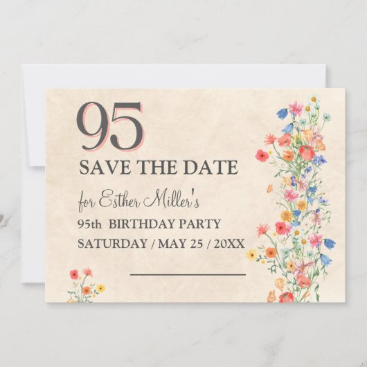 Elegant 95th Birthday Wildflower Save the Date (正面)