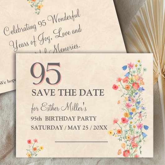 Elegant 95th Birthday Wildflower Save the Date