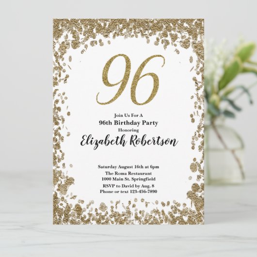 Elegant 96th Birthday Invitation For Her in Gold 招待状 (スタンド正面)