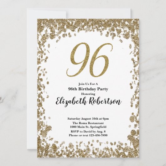 Elegant 96th Birthday Invitation For Her in Gold 招待状 (正面)