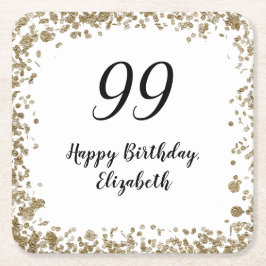 Elegant 99th Birthday Coasters With Gold Sequins スクエアペーパーコースター