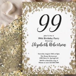 Elegant 99th Birthday Invitation For Her in Gold 招待状