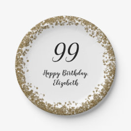 Elegant 99th Birthday Plates With Gold Sequins ペーパープレート