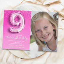 Elegant 9th Birthday girl with photo Numer Ballon
