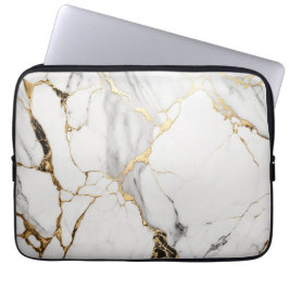 Elegant abstract black and white gold marble stone ラップトップスリーブ