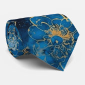 Elegant Abstract Blue & Gold Floral ネクタイ (ロール)