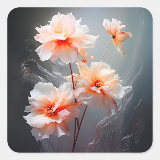 Elegant Abstract Blush Flower Misty Flow スクエアシール (正面)