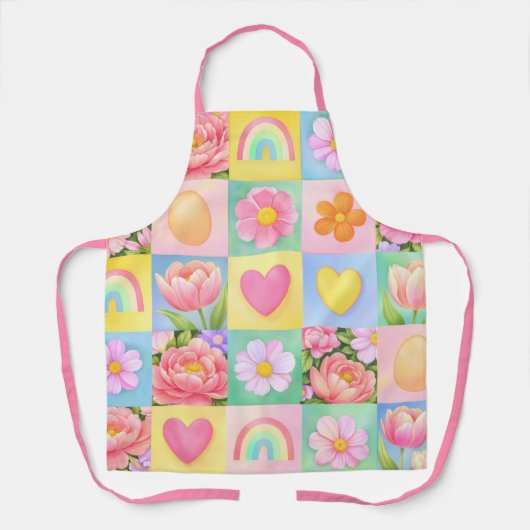 Elegant Abstract Floral Checkerboard Pattern エプロン (正面)