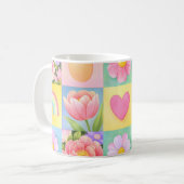 Elegant Abstract Floral Checkerboard Pattern コーヒーマグカップ (正面左)