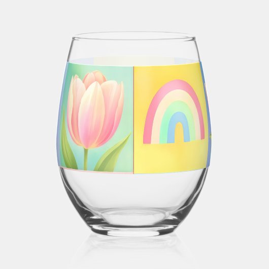 Elegant Abstract Floral Checkerboard Pattern ステムなしワイングラス (右)