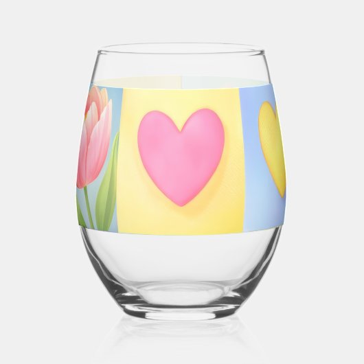 Elegant Abstract Floral Checkerboard Pattern ステムなしワイングラス (左)