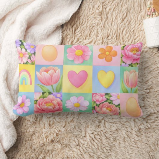 Elegant Abstract Floral Checkerboard Pattern  ランバークッション (ブランケット)