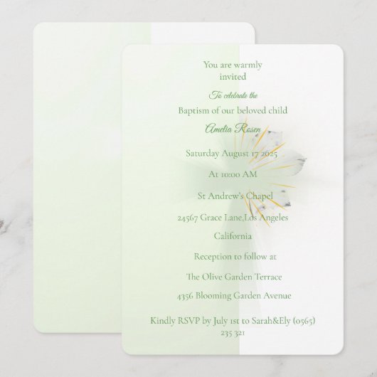 Elegant Abstract Floral Cross Baptism invitation  招待状 (正面/裏面)