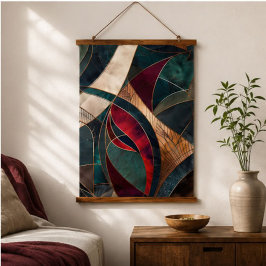 Elegant Abstract Geometric Art Burgundy Teal Gold 吊り下げ型タペストリー